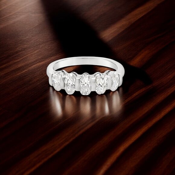 BellaMoi Jewelry - 1.50 ctw Oval Moissanite 5-Stone Ring in 925 Sterling Silver